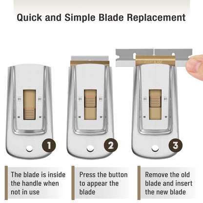 Bates- Metal Razor Blade Scraper, 2 Pack, 30 Extra Blades, Scraper for Cleaning, Glass Scraper, Razor Blade Scraper Tool, Razor Scraper Tool, Scraper Blades, Window Scraper with Razor Blade