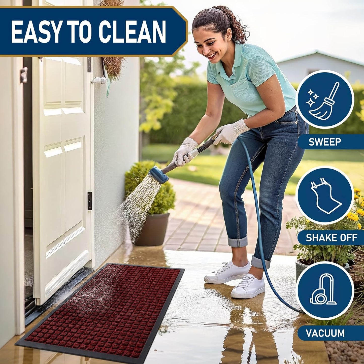 Smiry Front Door Mat Outside Entrance, Heavy Duty Natural Rubber Doormat, Non Slip, Trap Dirt and Moisture, Easy Clean, Low Profile Welcome Floor Mats for Indoor Outdoor Entry, 29.5x17 Inch, Black