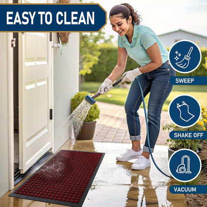 Smiry Front Door Mat Outside Entrance, Heavy Duty Natural Rubber Doormat, Non Slip, Trap Dirt and Moisture, Easy Clean, Low Profile Welcome Floor Mats for Indoor Outdoor Entry, 29.5x17 Inch, Black