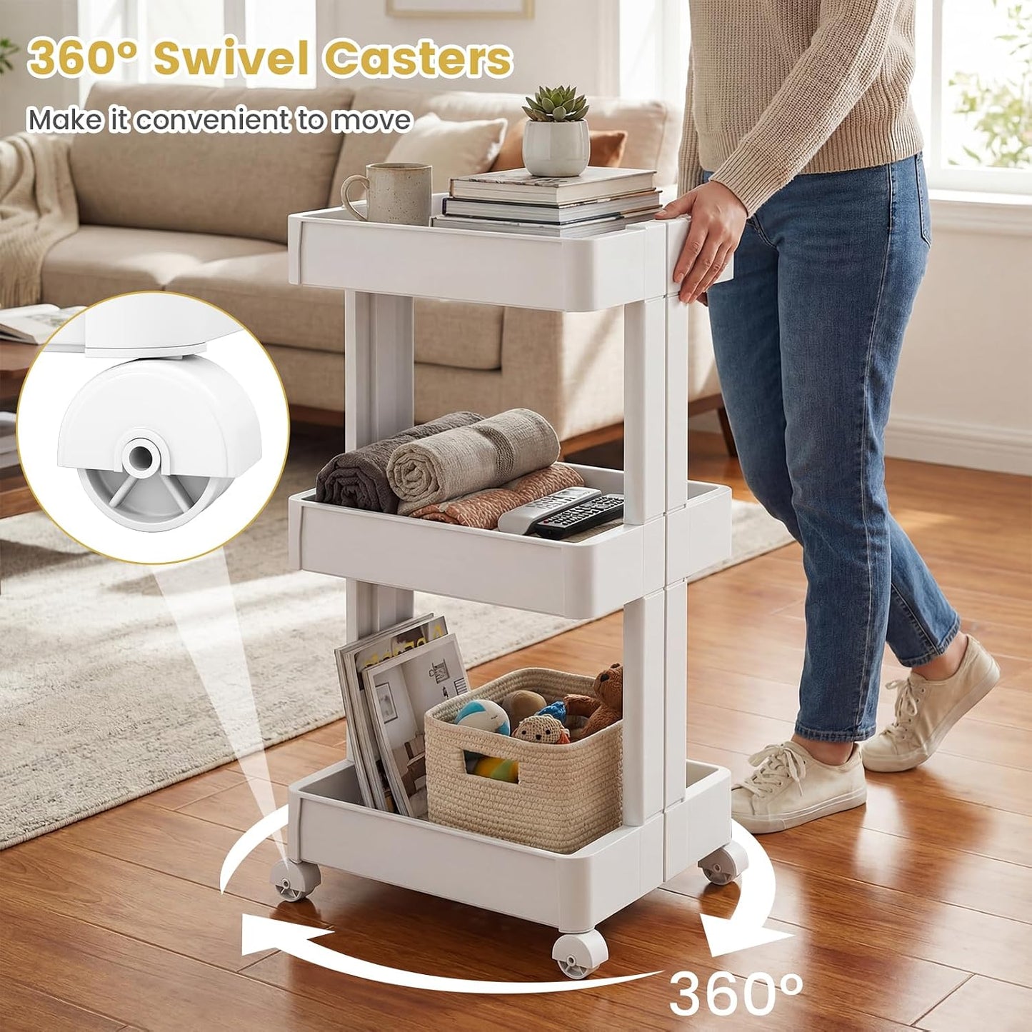 GOFLAME 4-Tier Rolling Utility Cart, Multifunctional Slim Storage Trolley with Detachable Trays and Wheels, Mobile Shelving Unit Organizer for Kitchen, Living Room and Bathroom (20” × 5” × 40”)