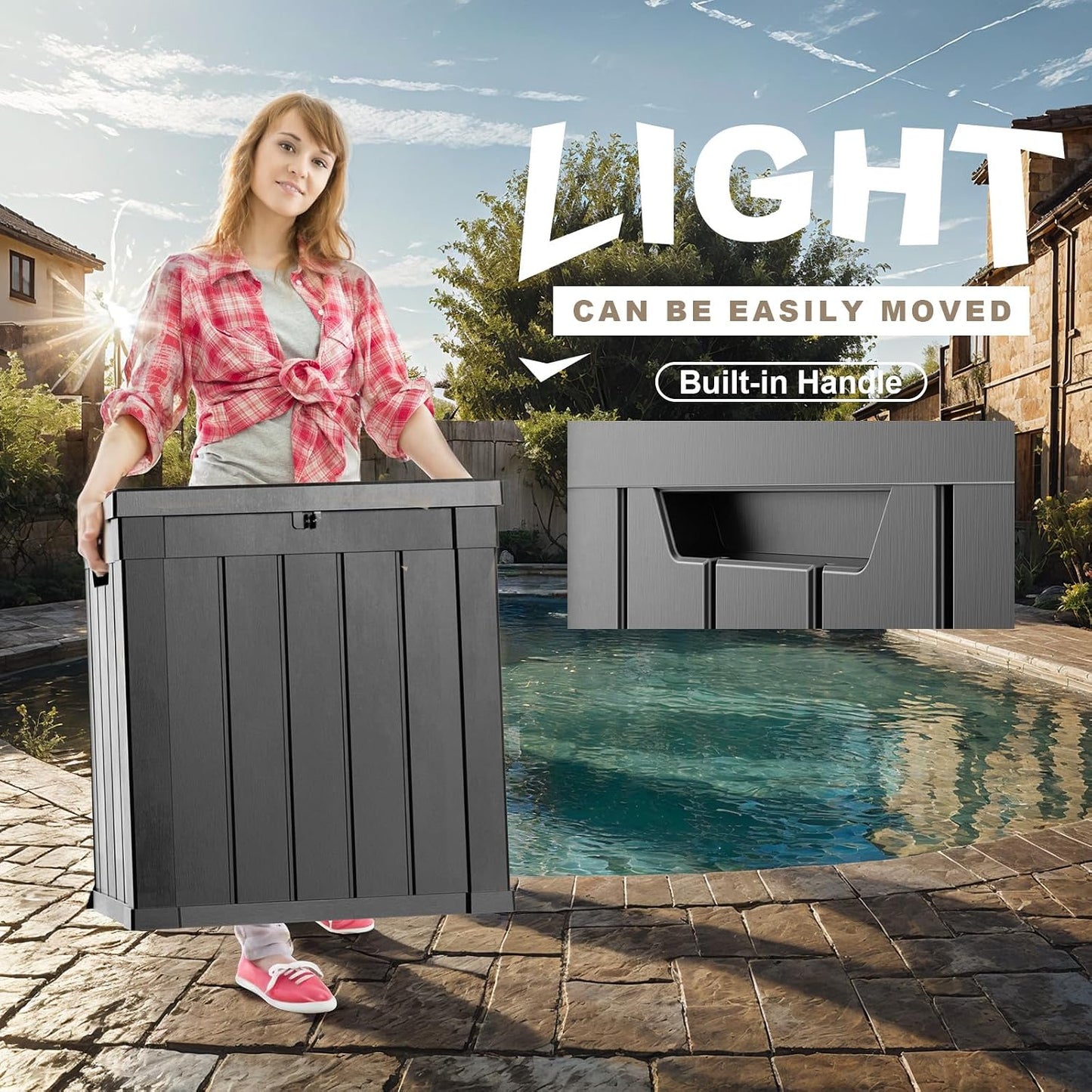 PatioZen 100 Gallon Resin Deck Box, Lockable Patio Outdoor Storage Box for Furniture, Garden Tools and Tools Storage, Waterproof Outside Storage Boxes - Black