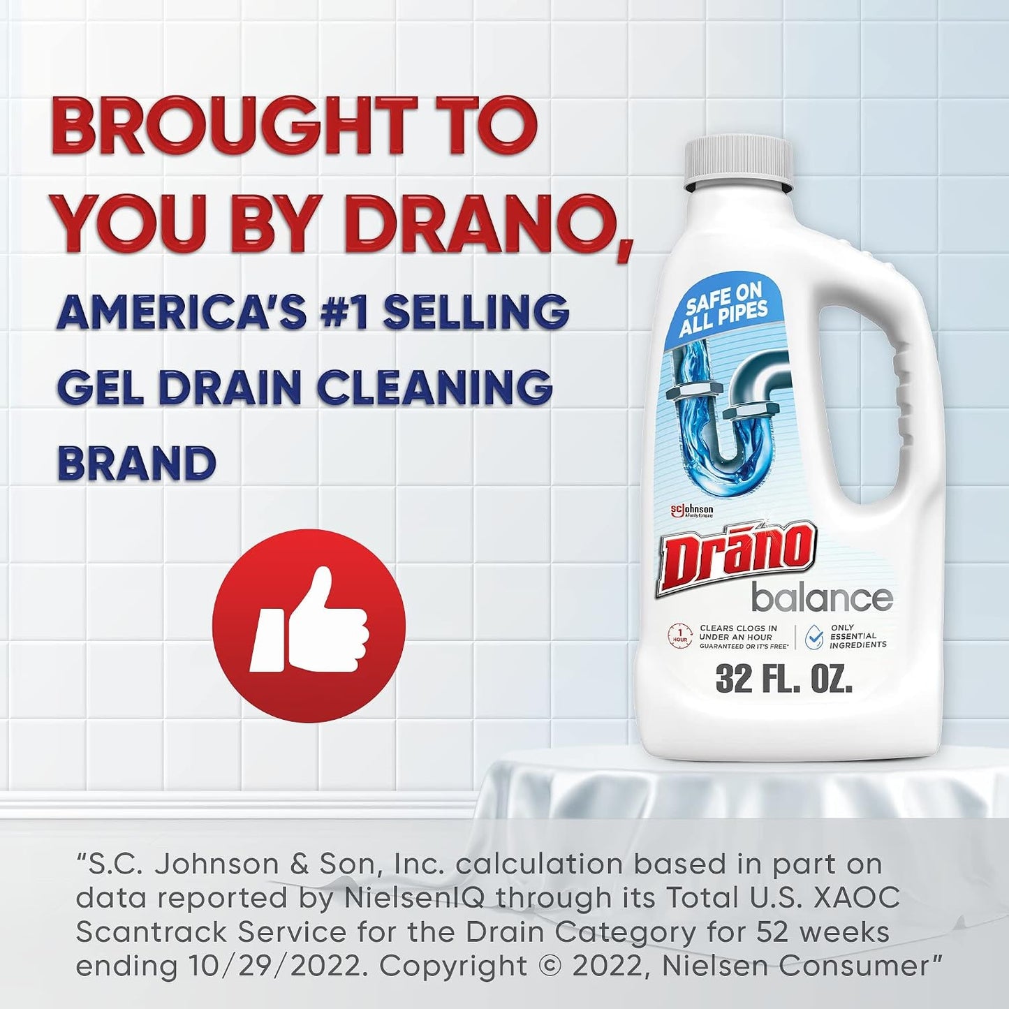 Drano Balance Drain Clog Remover and Cleaner, Non-Corrosive Formula, Safe on All Pipes and Septic Tanks, Formulated Using Only Essential Ingredients, 32 Fl Oz