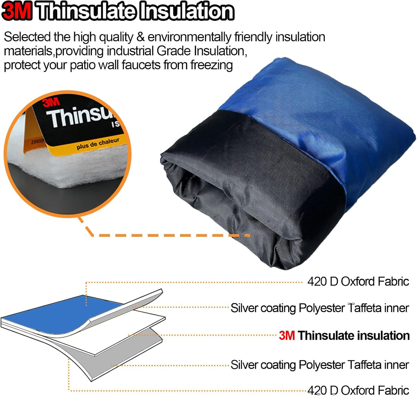 Enlarge Outdoor Faucet Cover for Winter Freeze Protection, 3M Thinsulate, 10”H x 6.3”W Hose Bib Covers for Wall Taps Outside, Waterproof & Frost Free Insulated Spigot Cover, 2 Pcs Faucet Socks - Black