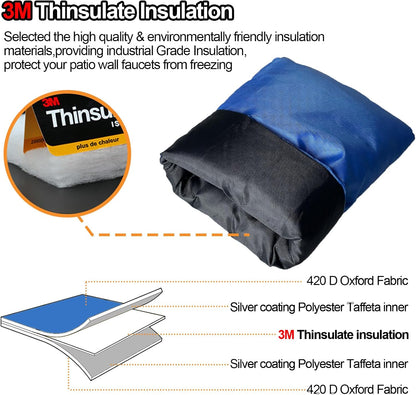 Enlarge Outdoor Faucet Cover for Winter Freeze Protection, 3M Thinsulate, 10”H x 6.3”W Hose Bib Covers for Wall Taps Outside, Waterproof & Frost Free Insulated Spigot Cover, 2 Pcs Faucet Socks - Black