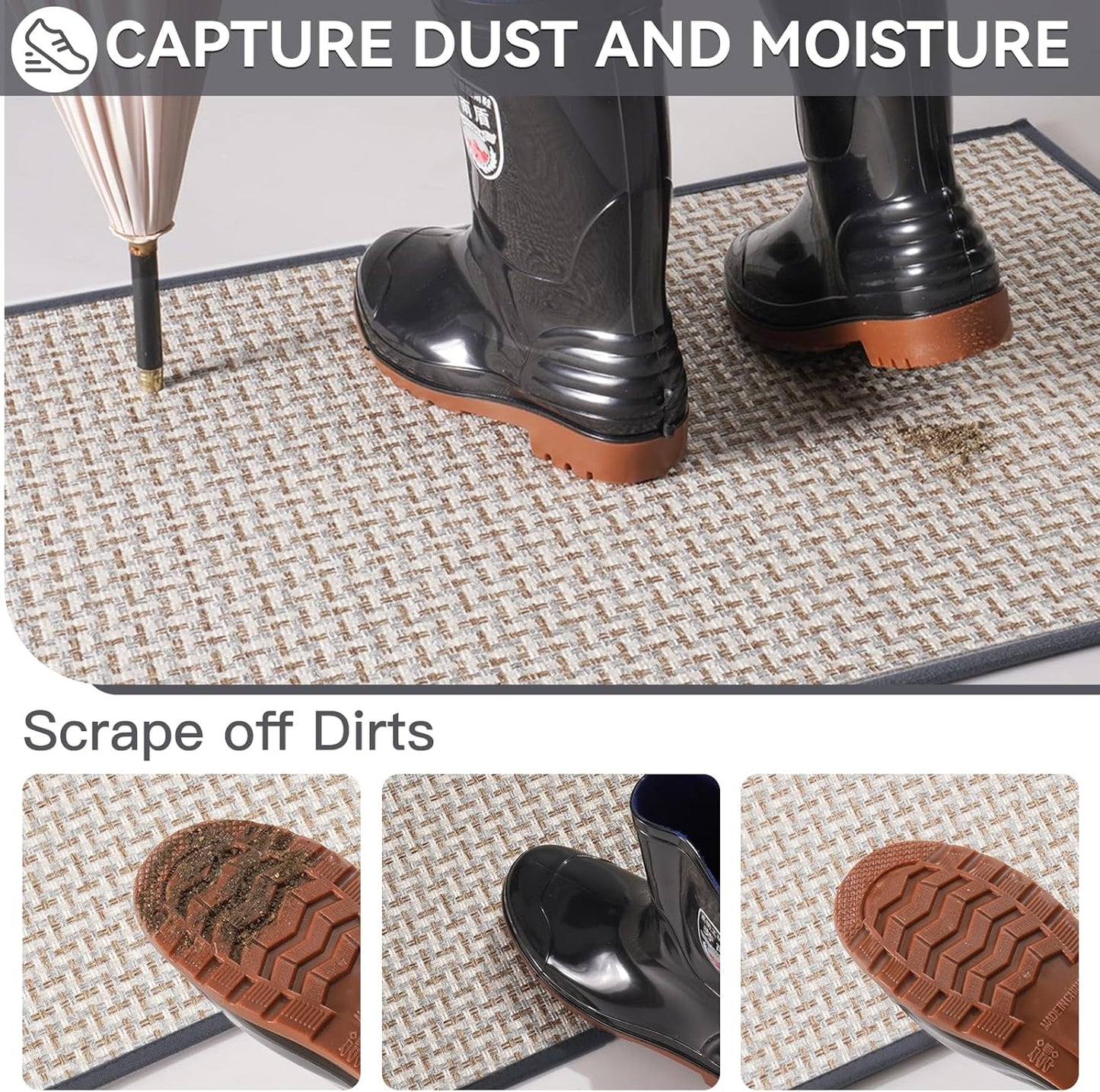 Door Mat 17"x30",Door Mat Indoor Entrance Dirt Resistant and Absorbent Non-Slip Rubber Backing Front Door Mats Washable Low-Profile Indoor Mats for Entryway, Inside Entrance Easy Clean Gray