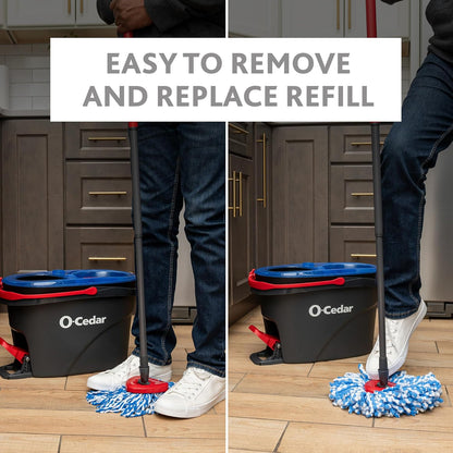 O-Cedar RinseClean Spin Mop & Bucket System + 2 Extra Mop Heads | Clean with Water | Removes 99% of Bacteria
