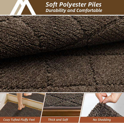 COSY HOMEER Edging Stair Treads Non-Slip Carpet Mat 28inX9in Indoor Stair Runners for Wooden Steps, Edging Stair Rugs for Kids and Dogs, 100% Polyester TPE Backing(4pc, Beige)