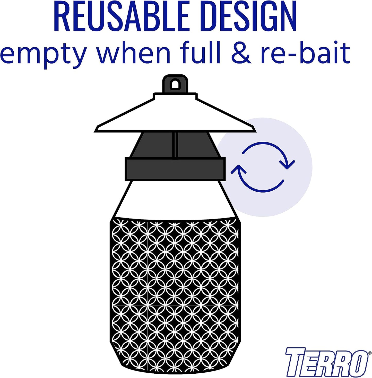 TERRO Fly Magnet Trap, Reusable Poison-Free Outdoor Fly Catcher with Bait | Kills House Flies, Barn Flies & Bottle Flies, Easy to Use Outdoor Fly Trap for Patios & Decks, Bait Activates in Hours