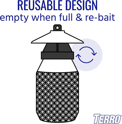 TERRO Fly Magnet Trap, Reusable Poison-Free Outdoor Fly Catcher with Bait | Kills House Flies, Barn Flies & Bottle Flies, Easy to Use Outdoor Fly Trap for Patios & Decks, Bait Activates in Hours