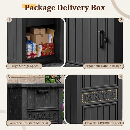 Outdoor Storage Box, 90 Gallon Package Delivery Boxes for Outside, with Lockable Secure, Deck Box Outdoor Waterproof for Entryway, Front Porch, Backyard, Garden, Patio, Lawn, Black