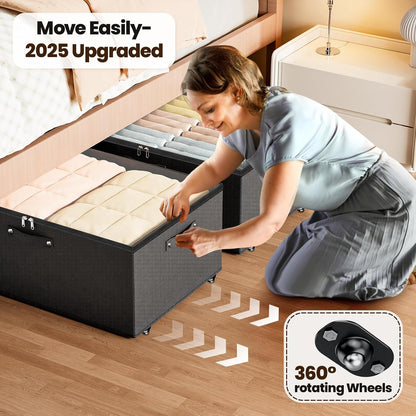 Dayacoco Under Bed Storage With Wheels,10in Underbed Storage Containers 65L | Large Capacity Underbed Storage, No Assembly Required Rolling Under Bed Storage for Clothes Blankets Shoes Beige