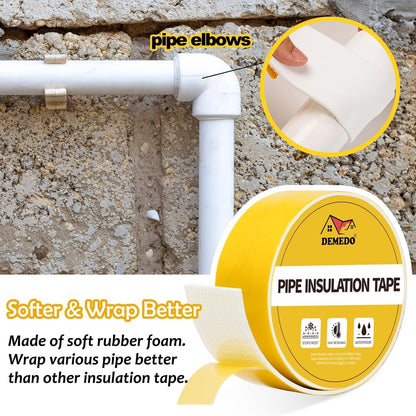 DEMEDO Pipe Insulation Tape, Pipe Wrap Insulation Foam Tape Self Adhesive, Outdoor Water Pipe Insulation Roll for HVAC, AC Line Insulation, 2 inch x 16.5 FT Heat Tape for Water Pipe, White