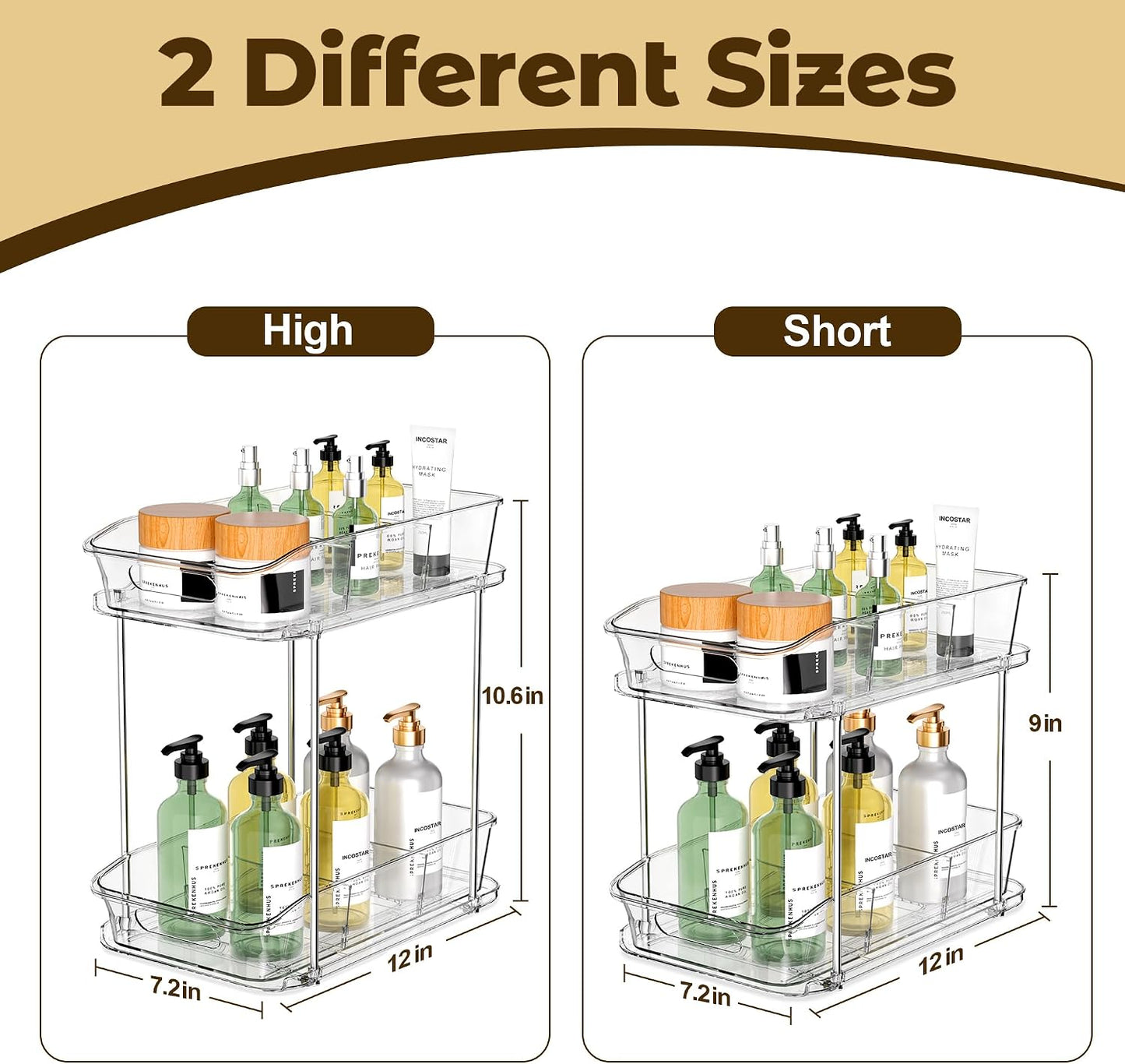 incostar 2 Tier Pull-Out Organizer for Bathroom Kitchen, Under Sink Storage with Dividers, Ideal for Cabinet, Cupboard Organization, Slide-Out Clear Storage, 1 Pack