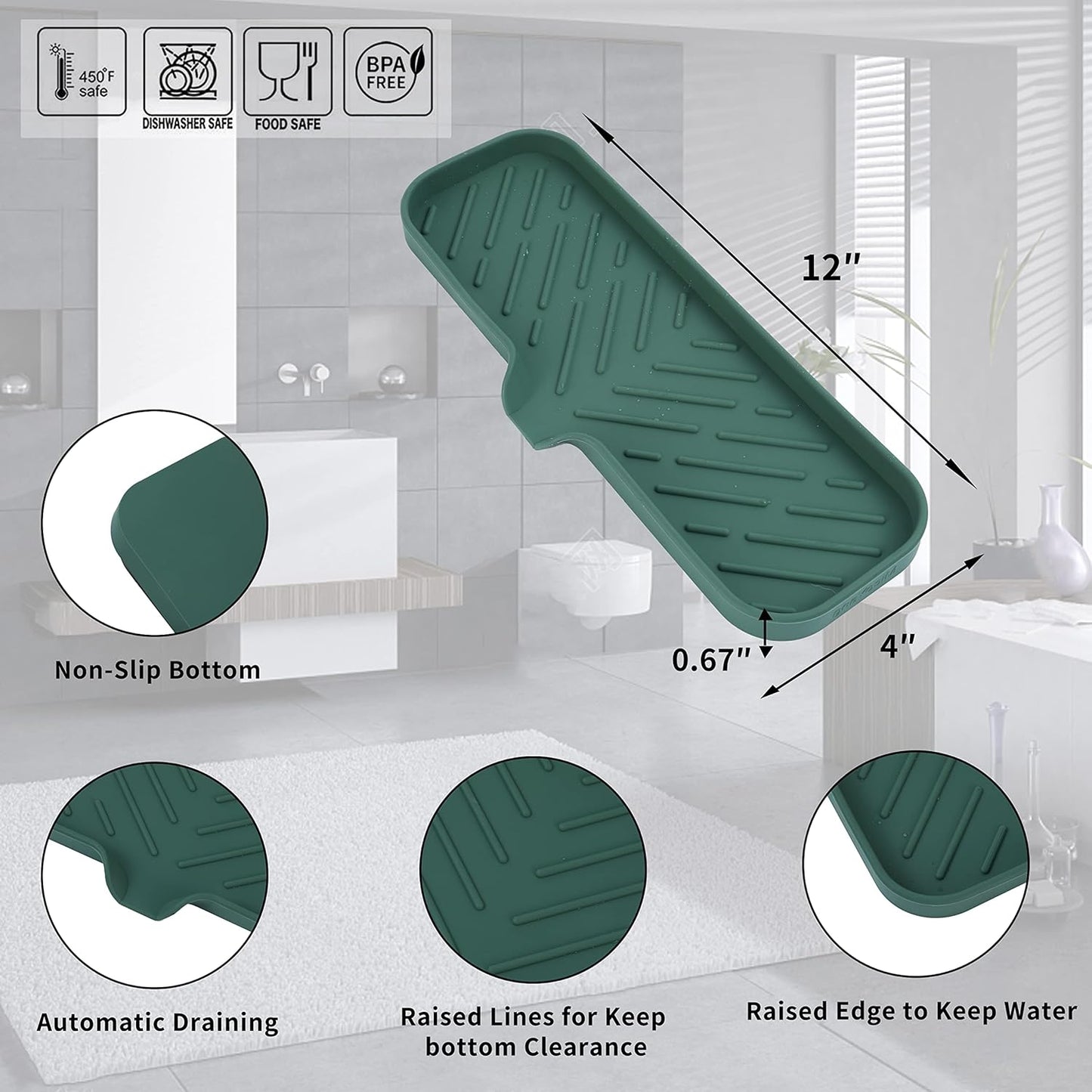 MicoYang Silicone Bathroom Soap Dishes with Drain Spout-Bathroom and Kitchen Sink Organizer,Sponge Holder,Dish Soap Tray,Perfect for Dispenser,Scrubber,Bottle,Cup on Sink or Counter-Coffee 4.9"×3.2"