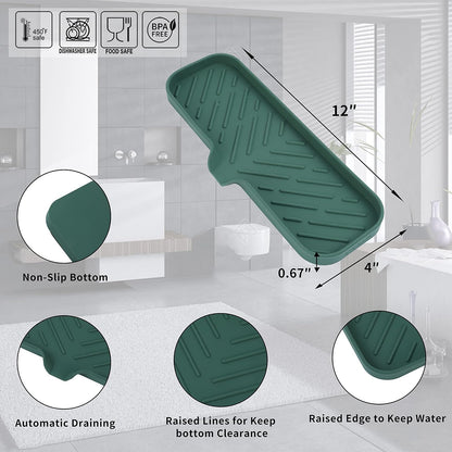 MicoYang Silicone Bathroom Soap Dishes with Drain Spout-Bathroom and Kitchen Sink Organizer,Sponge Holder,Dish Soap Tray,Perfect for Dispenser,Scrubber,Bottle,Cup on Sink or Counter-Coffee 4.9"×3.2"
