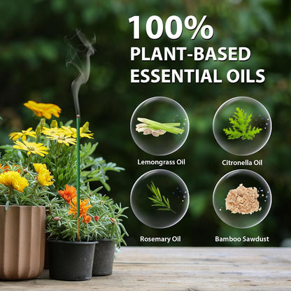 BugBai® Mosquito Repellent Outdoor Patio, 240 PCS Natural Plant-Based Citronella Oil Incense Sticks Indoor Home Pet Family Safe, DEET Free Bug Insect Control Repellent for Yard Garden Camping Fishing