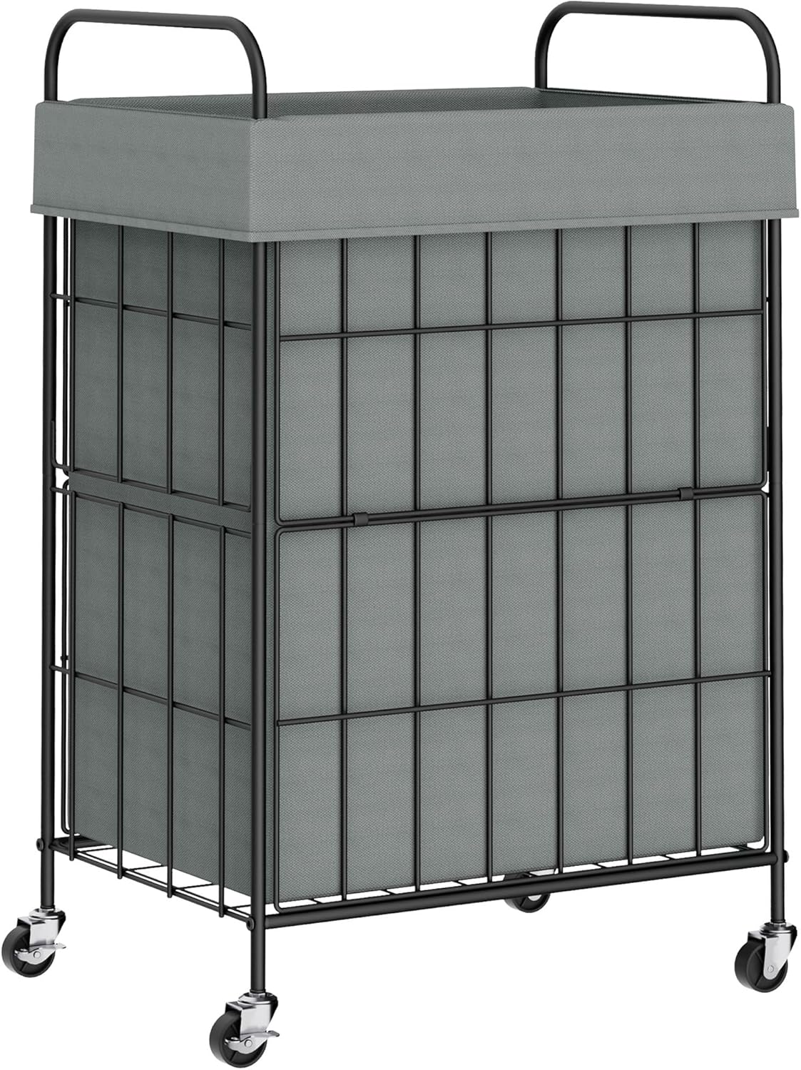 2 Section Laundry Hamper with Wheels and Brake, 100L Laundry Sorter Cart with 2 Removable Liner Bags, Metal Handle, Rolling Laundry Basket for Bedroom Laundry Room
