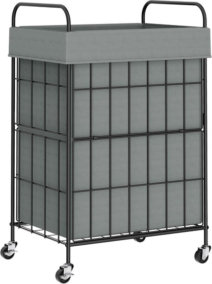 2 Section Laundry Hamper with Wheels and Brake, 100L Laundry Sorter Cart with 2 Removable Liner Bags, Metal Handle, Rolling Laundry Basket for Bedroom Laundry Room