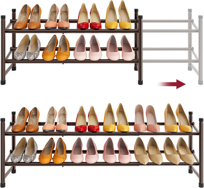 Tajsoon Expandable Shoe Rack for Closet 3 Tier, 28“-41“Adjustable & Stackable Shoe Shelf Storage, Metal Shoe Rack Organizer for Front Door Entrance, Closet, Garage, Entryway, Black