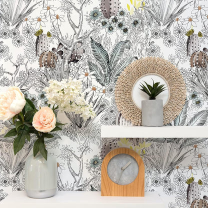Wudnaye Boho Peel and Stick Wallpaper Catus Wallpaper 17.7" x 118.1"Vintage Floral Wallpapers Peel and Stick Botanical Removable Wall Paper Boho Self Adhesive Contact Paper for Bathroom Cabinets