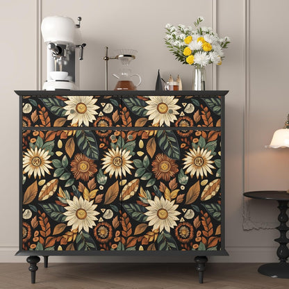 Blue Wallpaper Peel and Stick,Vintage Boho Floral Contact Paper 17.5" x 118", Retro Botanical Flower Wall Paper Self Adhesive Removable Waterproof for Walls Shelves Cabinet Table (Blue,Yellow, Green)