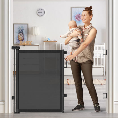 Retractable Baby Gate for Stairs & Doorways, Mesh Dog Gate Indoor Outdoor, Extends to 55" Wide 34" Tall Child Gate for Hallways, Deck, Porch, Pet Toddler Safety Essentials, Easy Install, Grey