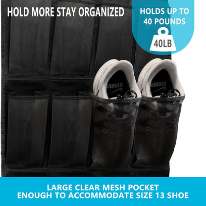 Over The Door Shoe Organizer with 24 Large Breathable Mesh Pockets Sturdy Closet Door Shoe Storage Holder Hanging SimpleHouseware Men Women Kids Shoe Holder for Rack (Black)