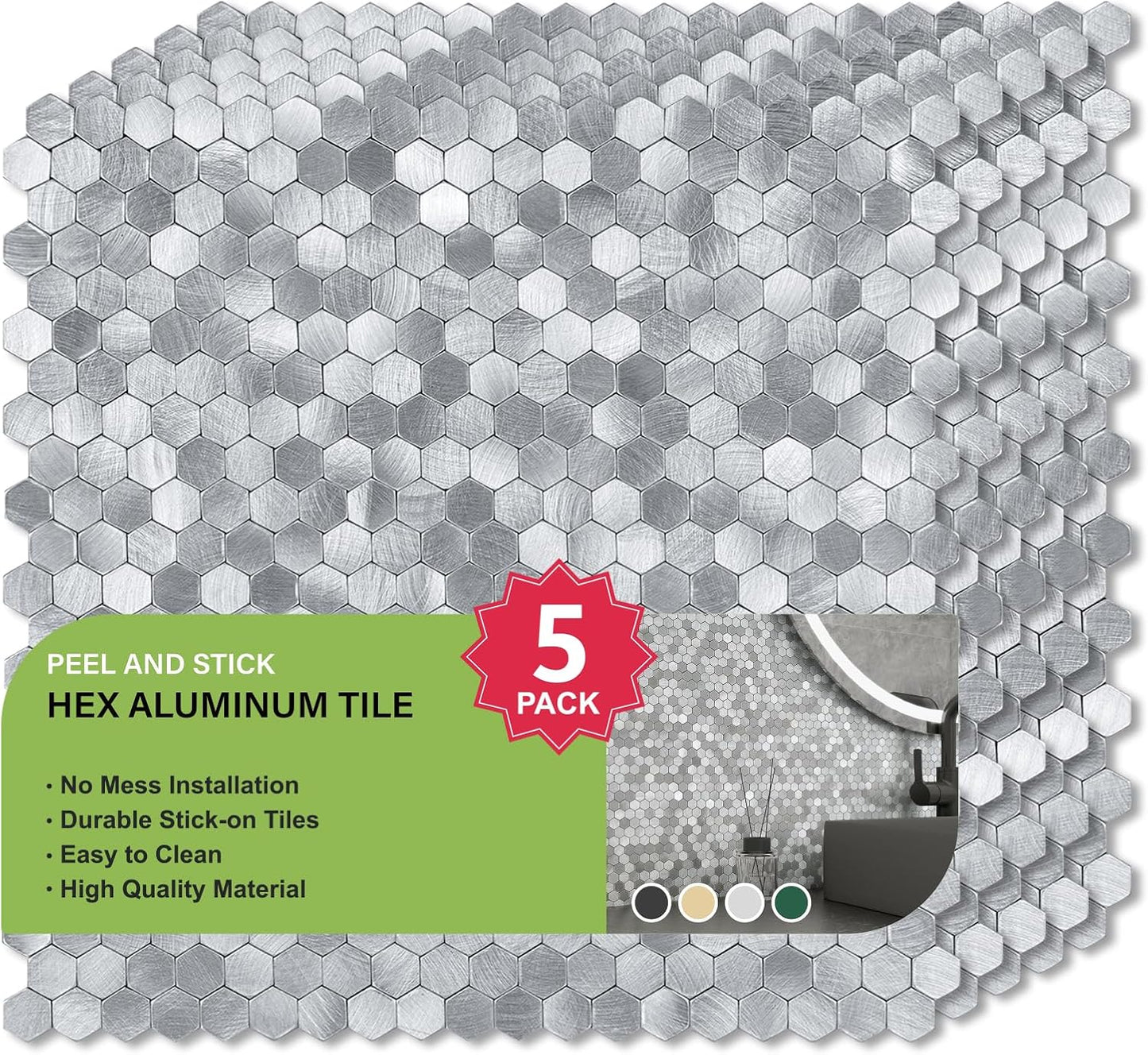 Peel and Stick Subway Backsplash Tiles, 5 Pack, 12 x 12 in, Almond | extra thick 3D wall panels, heat and water resistant wall panels, easy DIY kitchen, bathroom, laundry, fireplace wall décor