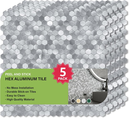 Peel and Stick Subway Backsplash Tiles, 5 Pack, 12 x 12 in, Almond | extra thick 3D wall panels, heat and water resistant wall panels, easy DIY kitchen, bathroom, laundry, fireplace wall décor