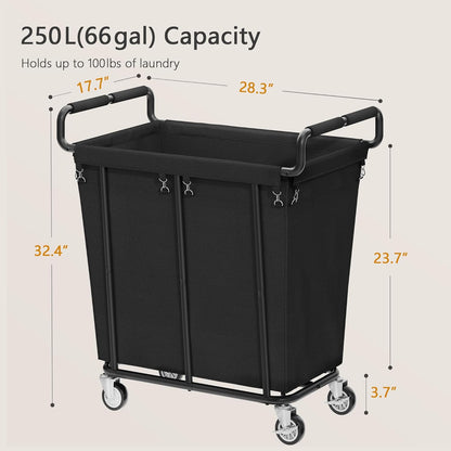 Gewudraw Large laundry hamper with Wheels, 3 Bag Big Rolling Laundry Hamper Sorter Cart, Extra Large Laundry Clothes Hamper, Heavy Duty Laundry Basket Organizer for Laundry Room,Bathroom,Black