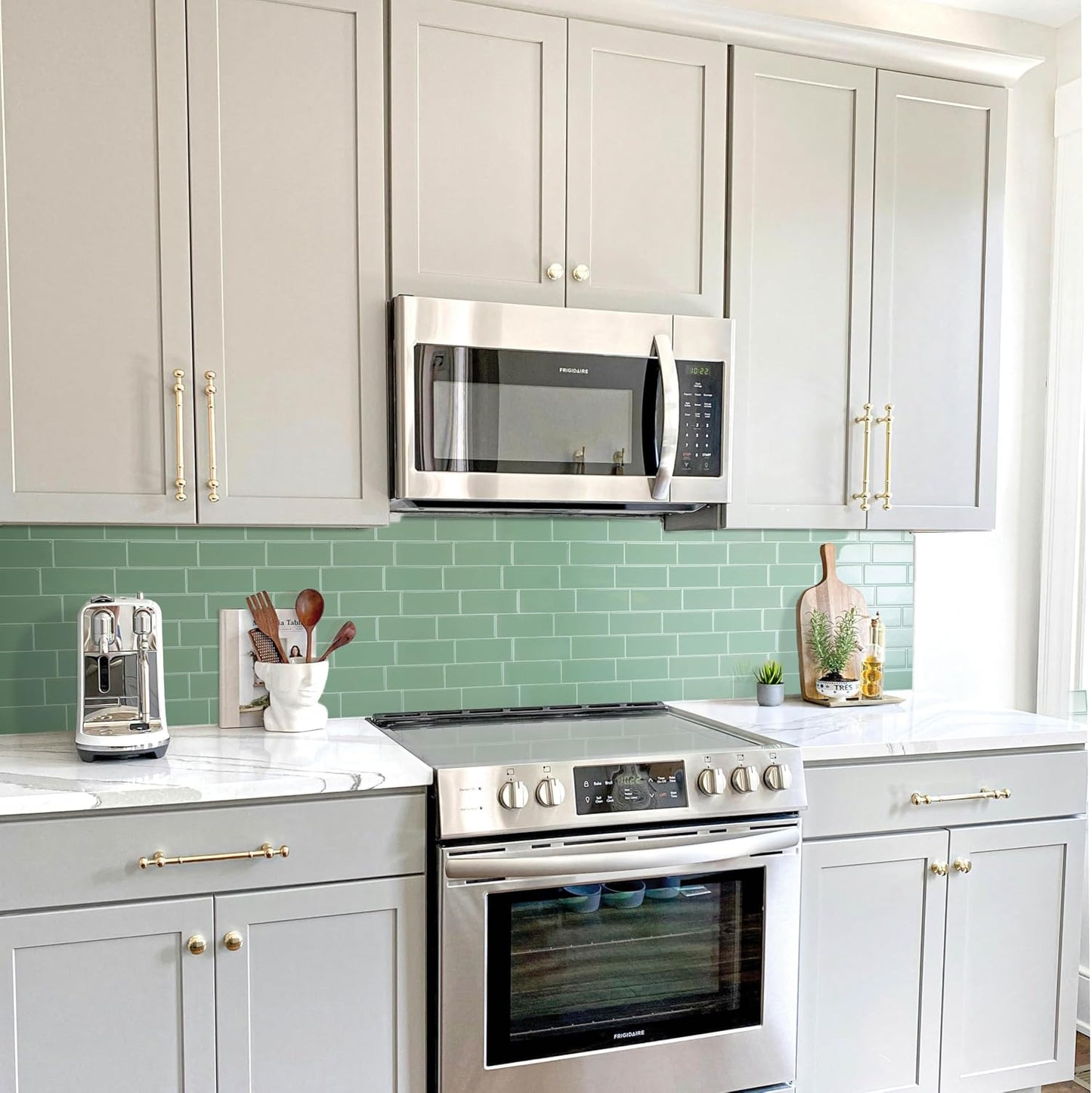 Smart Tiles Peel and Stick backsplash, Subway Teal Green, 11.55"x8.38" | Pack of 5 (2.8 sq ft), Glossy, Heat/Moisture Resistant, Low VOC, Kitchen/Bathroom, Renter Friendly, Made in Canada