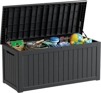 200 Gallon Deck Boxes Outdoor Waterproof, Outdoor Storage Box with Lockable Lid & UV-Resistant for Patio Furniture, Outdoor Cushions, Garden Tools and Pool Supplies, Light Brown