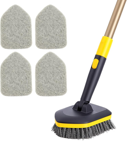 Yocada Tub Tile Scrubber Brush 2 in 1 Cleaning Brush 4*Scouring Pads 58.2 Inch Adjustable Telescopic Pole Stiff Bristles for Cleaning Bathroom Kitchen Toilet Wall Tub Tile Sink Non Scratch