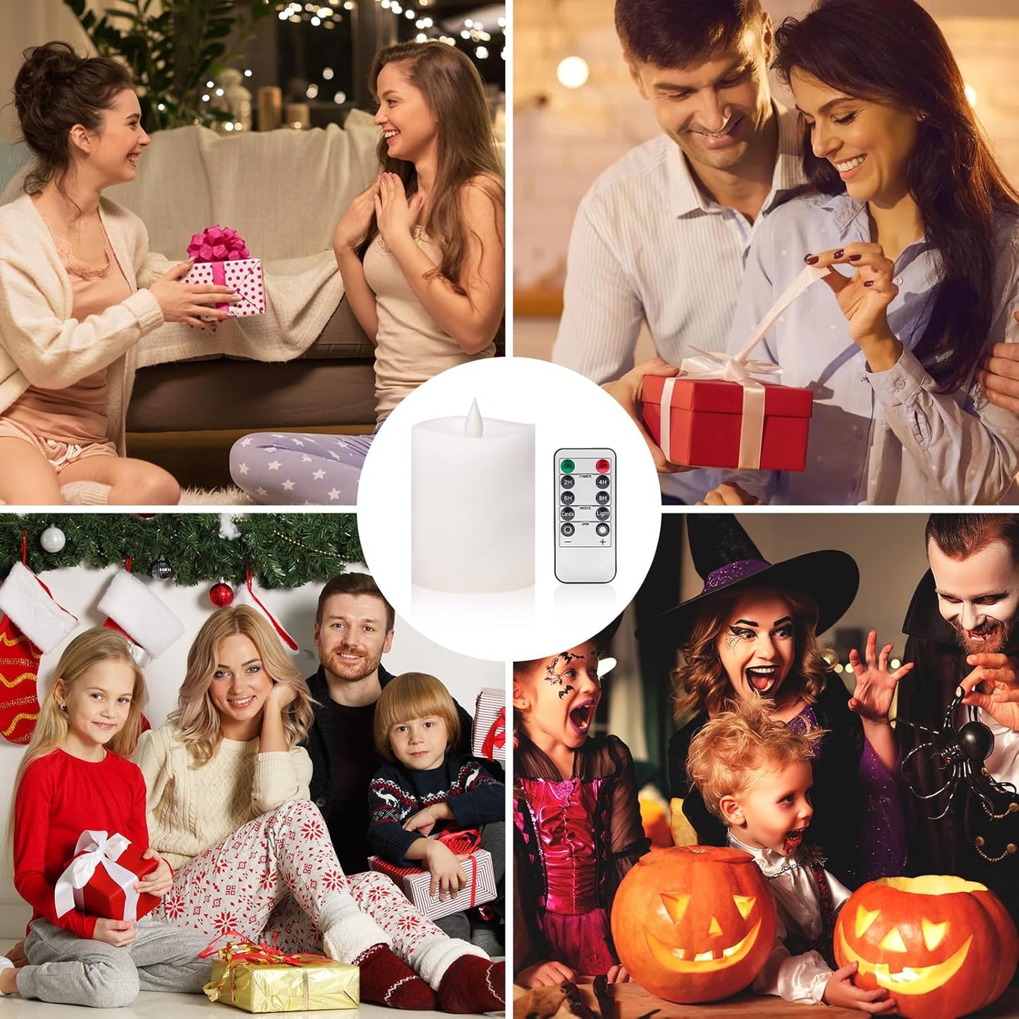 3"x4" Flickering Flameless Battery Candles with Timer, White Realistic LED Pillar Candles, Set of 2 Large Remote-Operated Candles for Home Indoor/Outdoor & Holiday Decor