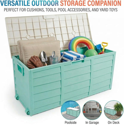 75 Gallon Outdoor Storage Box, 260L Waterproof Resin Deck Box for Patio Furniture Cushions, Garden Tools and Yard Accessories, Lockable Storage Chest with Wheels and Handles (Brown)