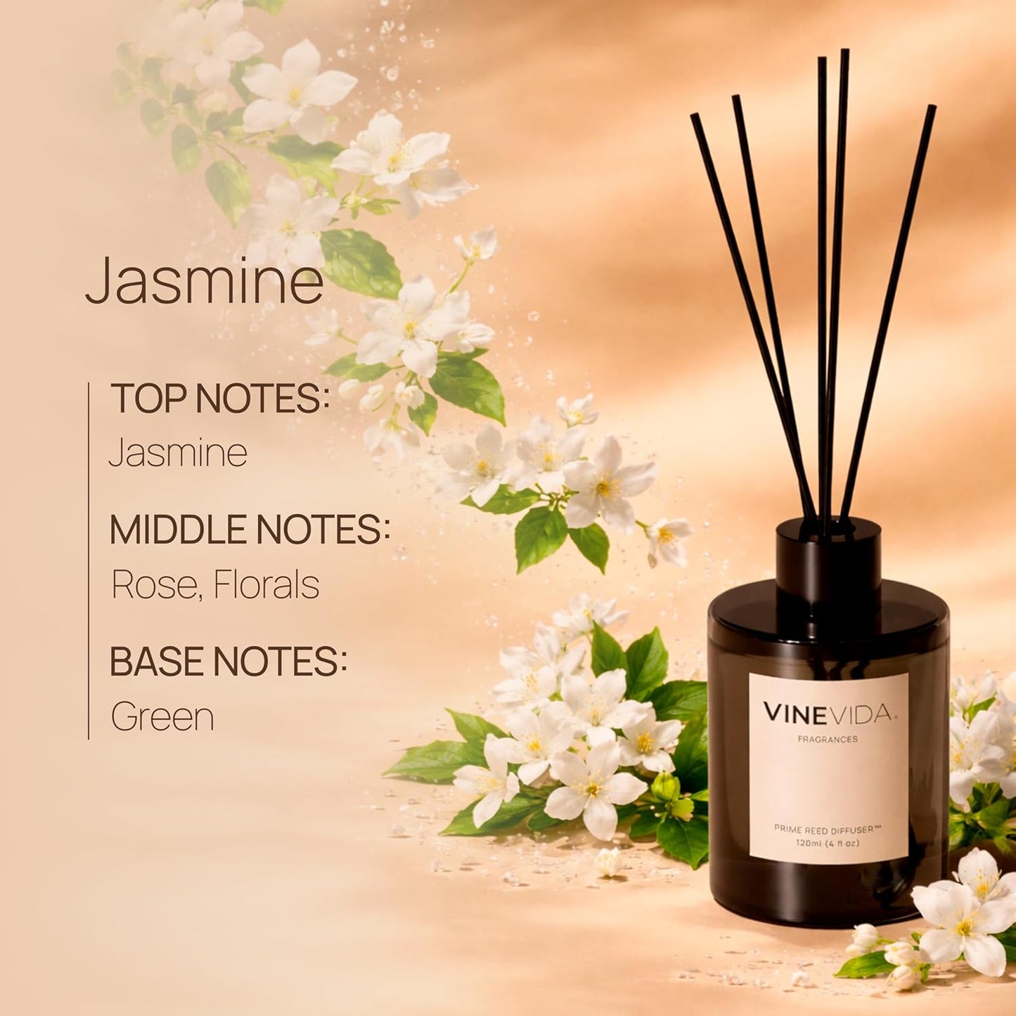VINEVIDA | White Tea & Sage | Reed Diffuser for Home & Bathroom | Long-Lasting Scent Sticks Set | Oil Stick Diffuser | Bathroom Scent
