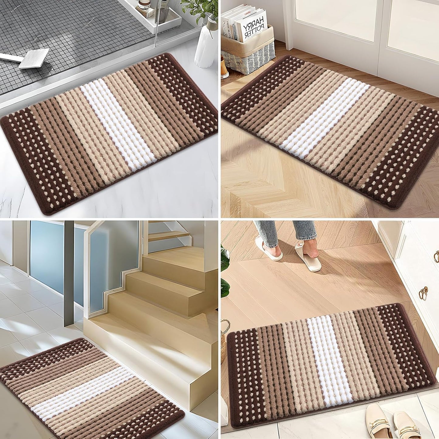 Kitinjoy Indoor Outdoor Door Mat, 32x20 Non-Slip Absorbent Dirt Trapper, Low-Profile Washable Inside Entrance Front Floor Mat, Sturdy Soft Entry Doormats for Entryway, Grey