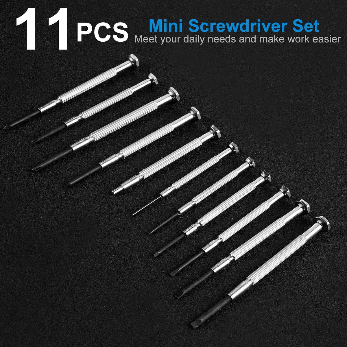 11 Pcs Small Precision Screwdriver Set, Tiny Screwdriver Set, Mini Screw Driver Kit with Slotted and Phillips Heads, Ideal for Watch, Eyeglasses, Toys, Electronics, Computer Repair