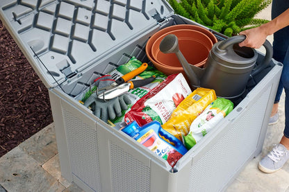 Rubbermaid Extra Large Resin Outdoor Storage Deck Box (134 Gal), Weather Resistant, Black, Deck Organization for Home/Backyard/Pool Chemicals/Toys/Garden Tools/Porch/Patio Cushions