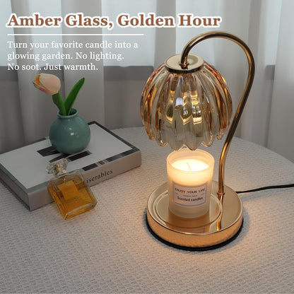 Electric Candle Warmer Lamp with Timer & Dimmer, Gray Tulip Lampshade | For Scented Jar Candle, 2 Bulbs Included, Birthday Gift for Women, House Warming Gifts, Home Office Apartment Decor