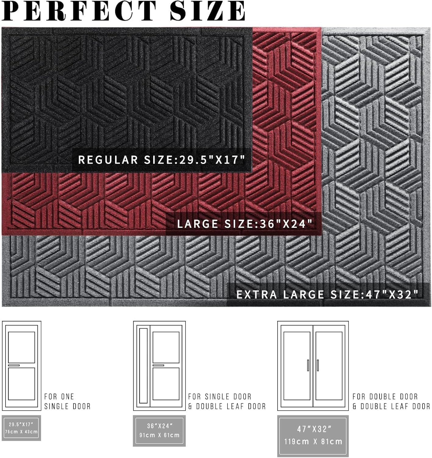 Yimobra Front Door Mat, All-Season Waterproof Outdoor Mat for Entrance with Drainage Holes, Heavy Duty Non-Slip Doormat for Garage Patio Entryway Indoor, 29.5x17, Red