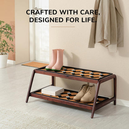 Anji Mountain Heavy Duty Waterproof Wooden Shoe Storage Mat Organizer/Boot Storage Tray Multi Use for Entryway with Coir, Gray and Ivory Insert, 1 Tier, Fits 2 Pair (26.5" Wide)