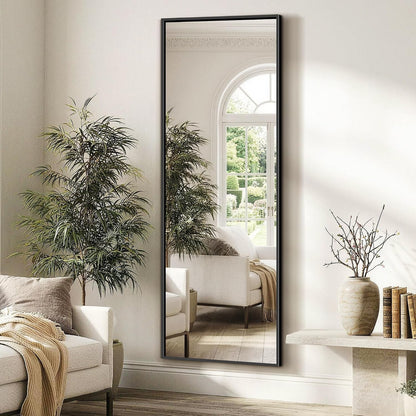FICTOR Full Length Mirror with Stand, Floor Standing Mirror Full Body, HD Shatterproof Black Frame Wall Mirror for Bedroom, Living Room, Dressing Room & Entryway, 56"x15"
