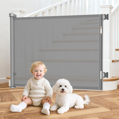 71 inch Retractable Baby Gates, EZIGO Extra Wide Baby Gate for Large Opening Extra Long Mesh Gate for Kids or Pet Dog Gate Child Safety Gate for Stairs Hallways Doorway Indoor Outdoor, Gray