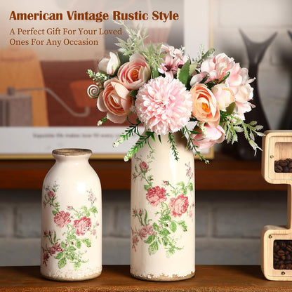 2 Pcs Ceramic Small Vase Rustic Farmhouse Vase Boho Vases Home Decoration for Your Kitchen Bedroom Office Bathroom & Shelf Centerpiece Table Decorative(Simplicity)