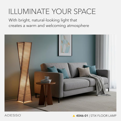 Adesso Stix Floor Lantern – Twisted Square Black and Beige Base, Transitional Two Light Floor Lamp for Bedroom, Home Office Lighting, or Living Room Décor, 50” x 9.5”