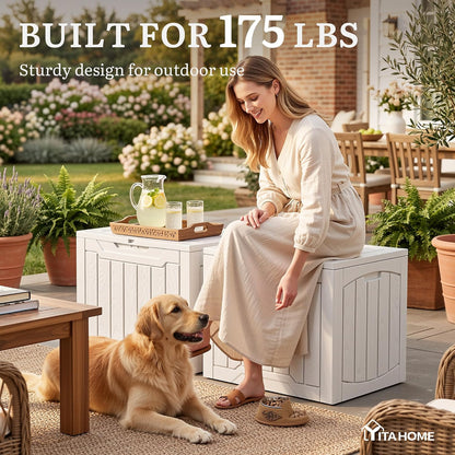 YITAHOME 134 Gallon Large Deck Box | Waterproof Resin Outdoor Storage Box with Lock, Doubles as 2-Person Bench Seating for Patio Furniture Cushions,Garden Tools &
