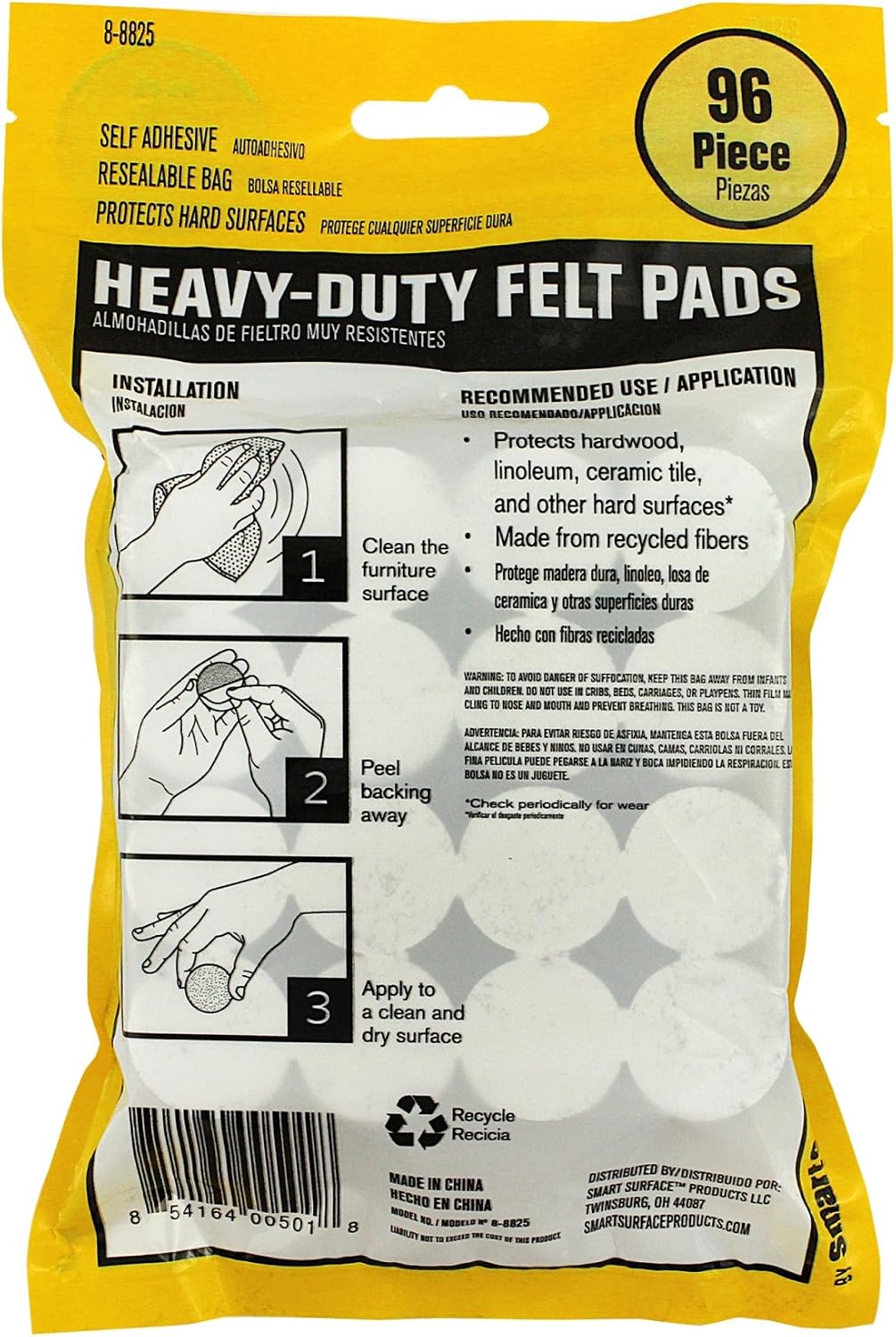 Smart Surface 8725 Heavy Duty Self Adhesive Furniture Felt Pads 1-Inch Round Oatmeal 96-Piece Value Pack in Resealable Bag
