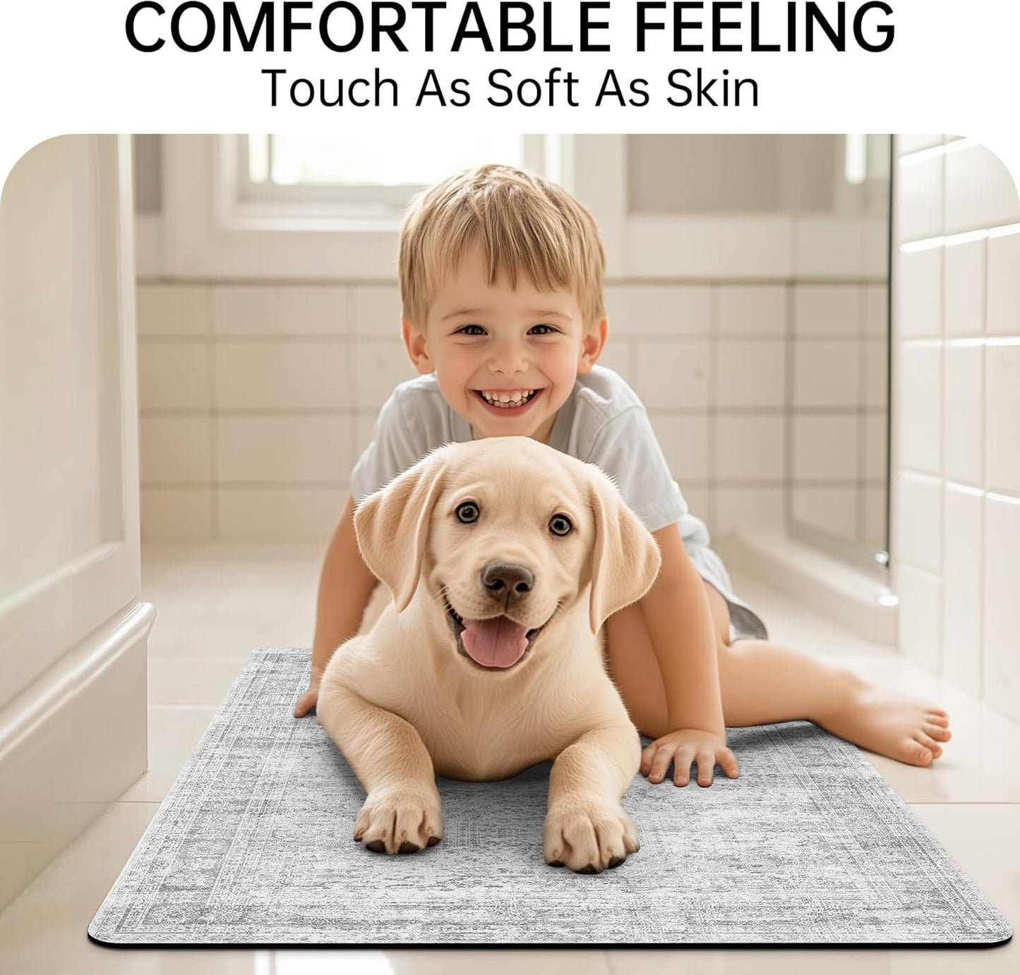 Mecko Bath Mat Rug, Rubber Non-Slip Quick Dry Absorbent Thin Bathroom Rugs Fit Under Door Bathroom Floor Mats-Shower Rug for in Front of Bathtub, Sink, Shower Room(Light Grey,16"x24")