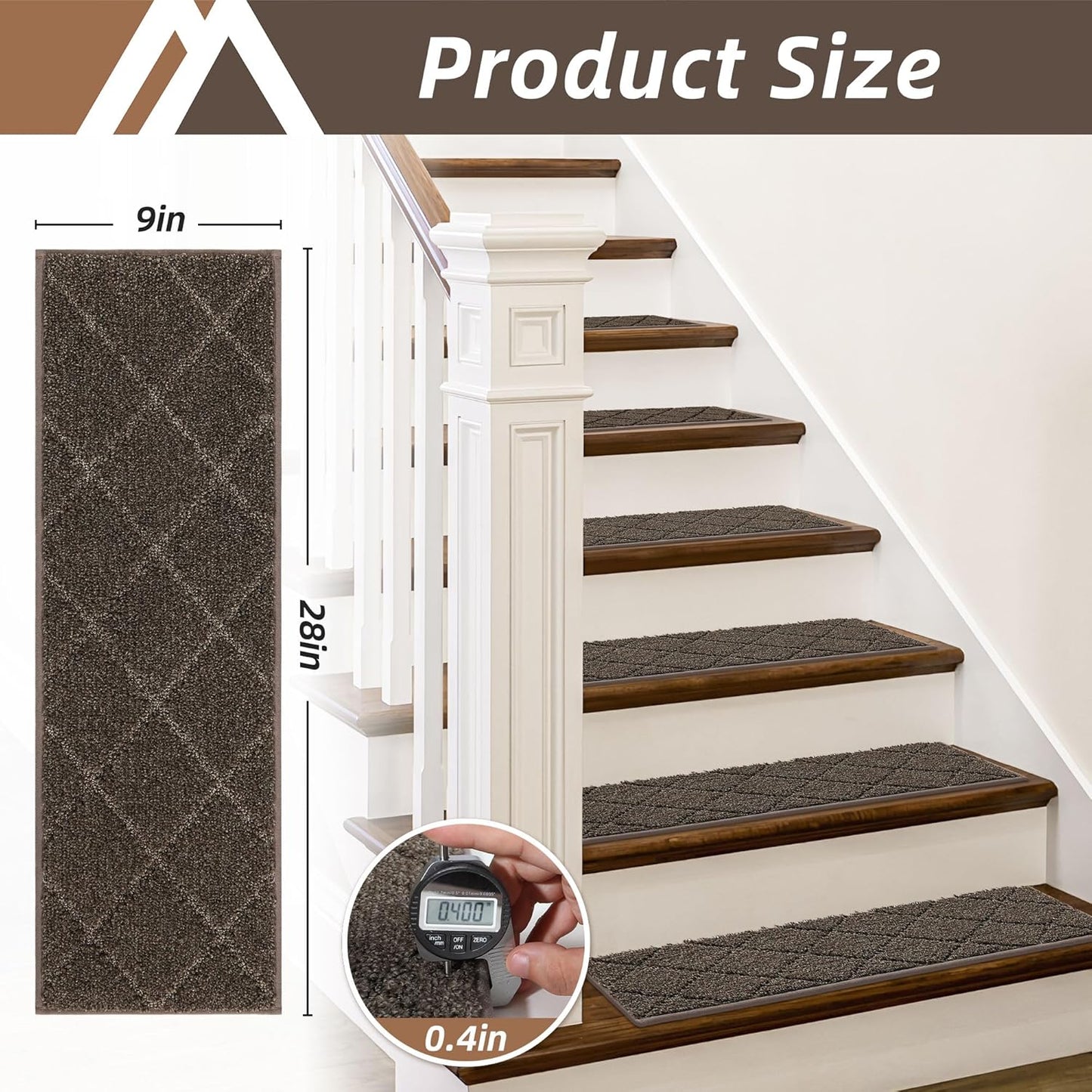 COSY HOMEER Edging Stair Treads Non-Slip Carpet Mat 28inX9in Indoor Stair Runners for Wooden Steps, Edging Stair Rugs for Kids and Dogs, 100% Polyester TPE Backing(4pc, Beige)